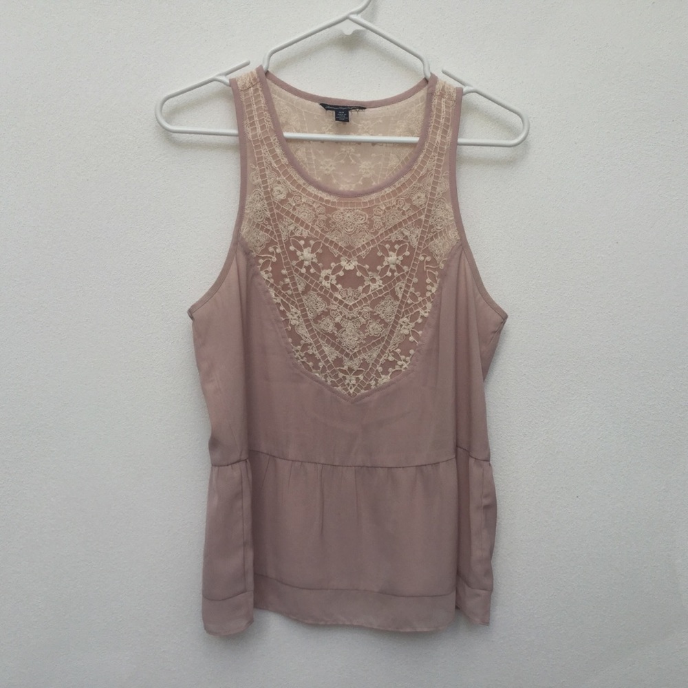 American Eagle Blush Pink Lace Panel Tank Top Size Medium